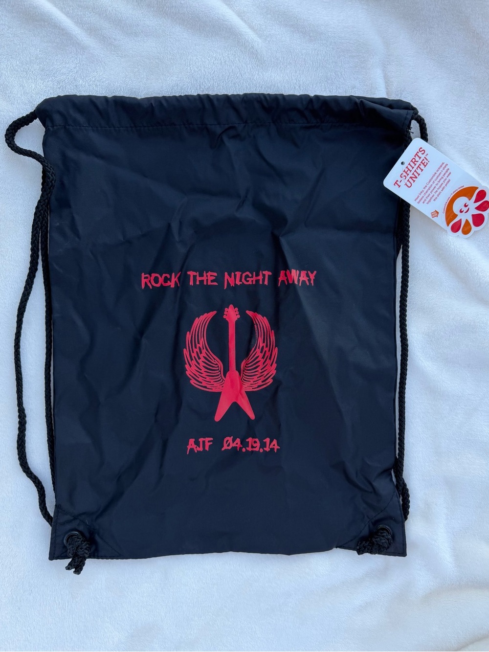 CustomInk.com  Rock The Night Away Black Drawstring Backpack Bag